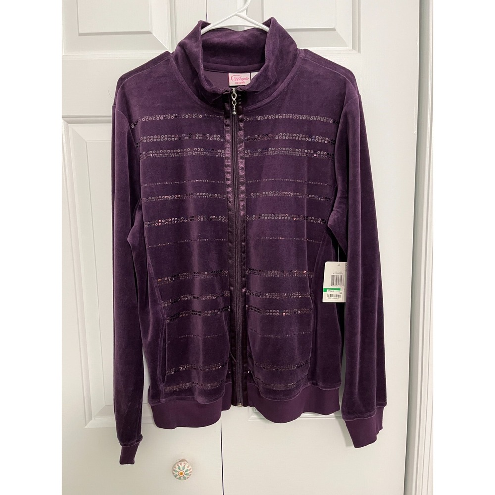 NWT VTG Cappagallo Purple Sequins Jacket Womens Size Large‎ Coat Soft Zip Up